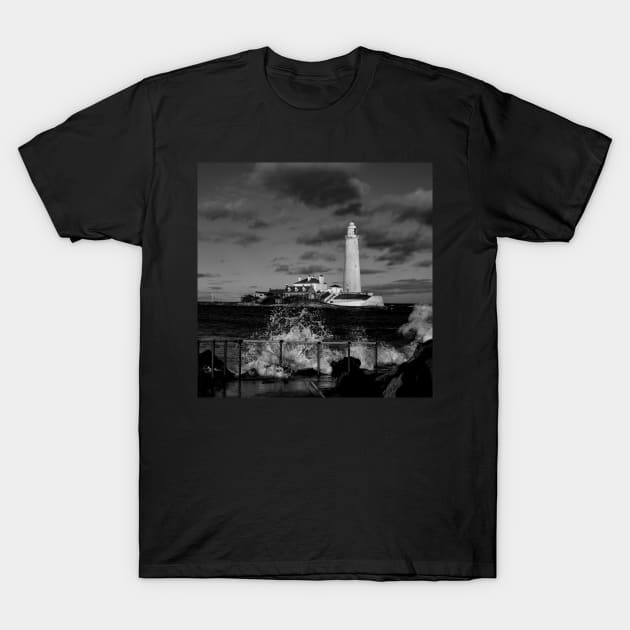 Saint Mary's Lighthouse In Monochrome T-Shirt by axp7884